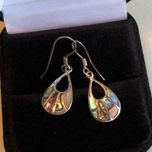Sterling and abalone inset drop earrings